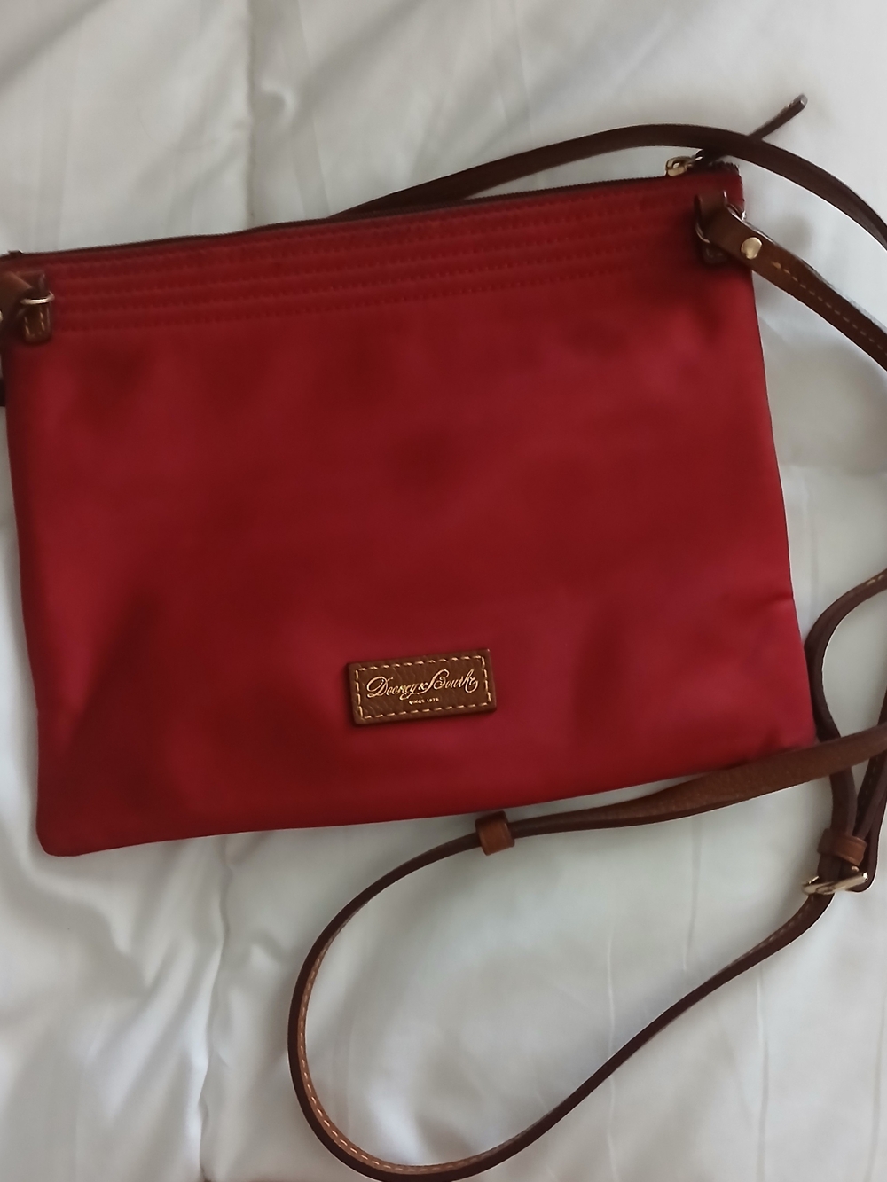 Dooney & Bourke Red Crossbody with Brown Leather Trim